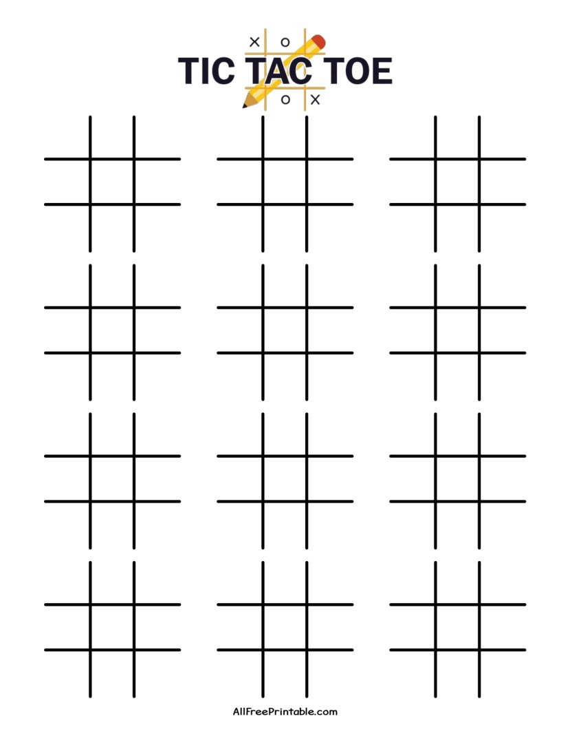 Free Printable 12 Per Page Tic Tac Toe Grids PDF