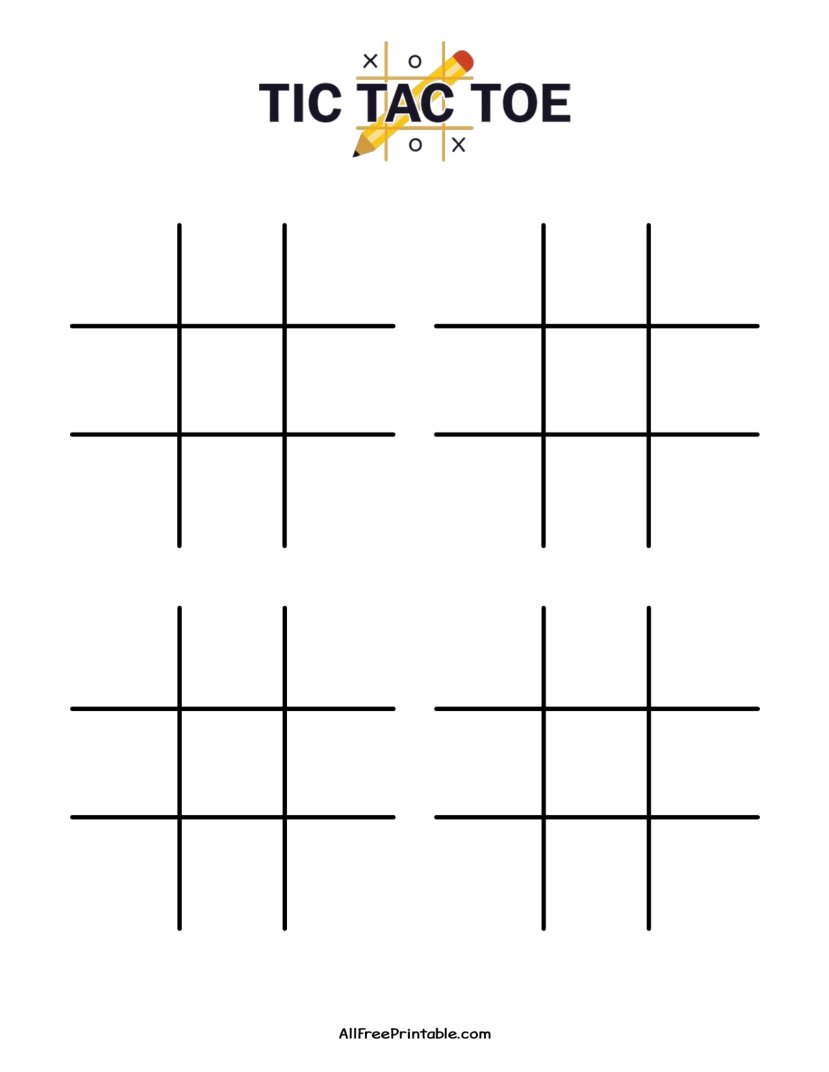 Free Printable 4 Per Page Tic Tac Toe Grids PDF