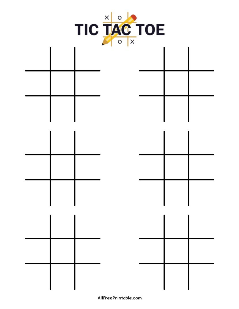 Free Printable 6 Per Page Tic Tac Toe Worksheet PDF