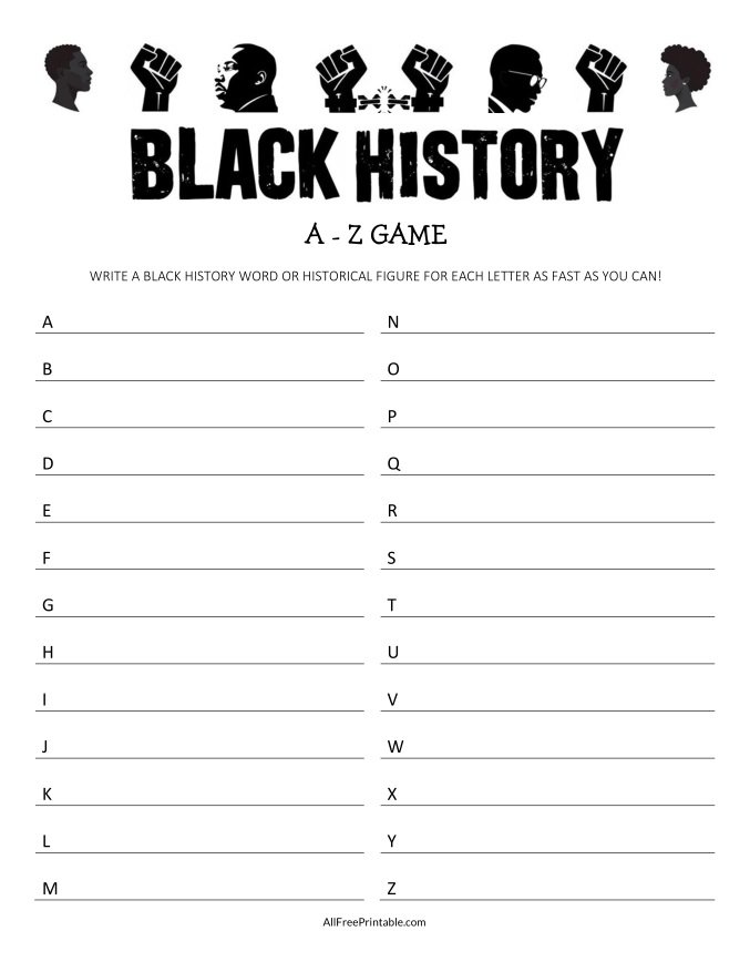 Free Printable Black History A-Z Game