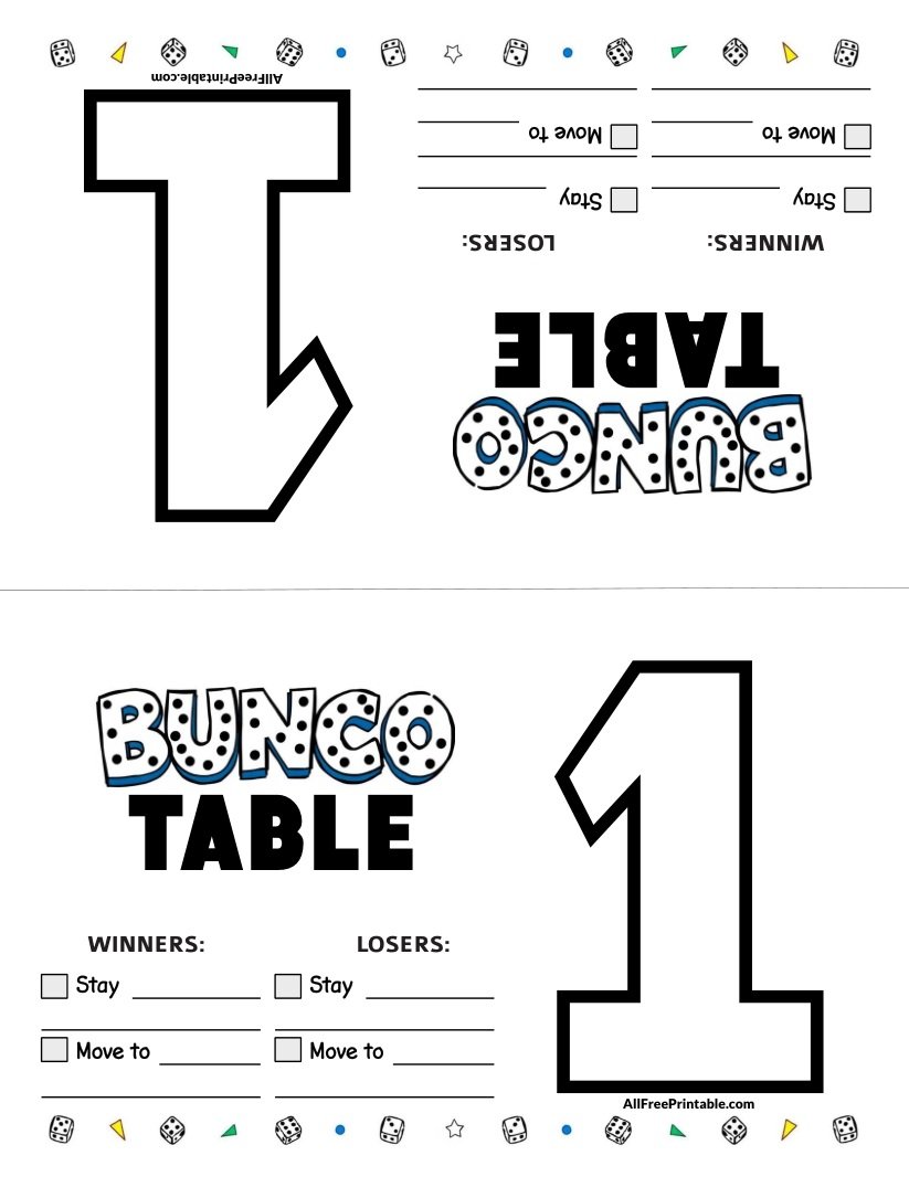 Free Printable Bunco Table Numbers
