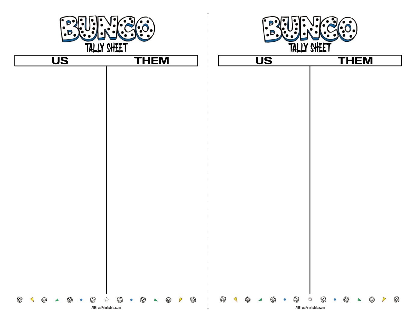 Free Printable Bunco Tally Cards