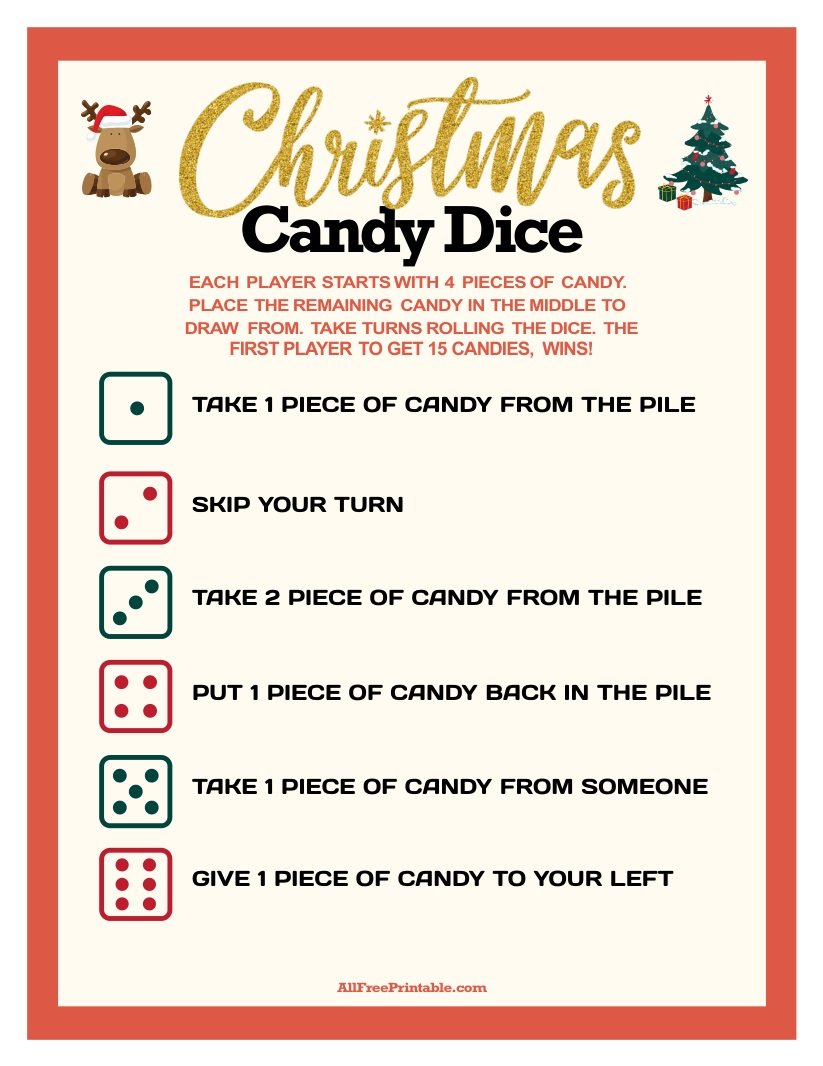 Free Printable Christmas Candy Dice Game