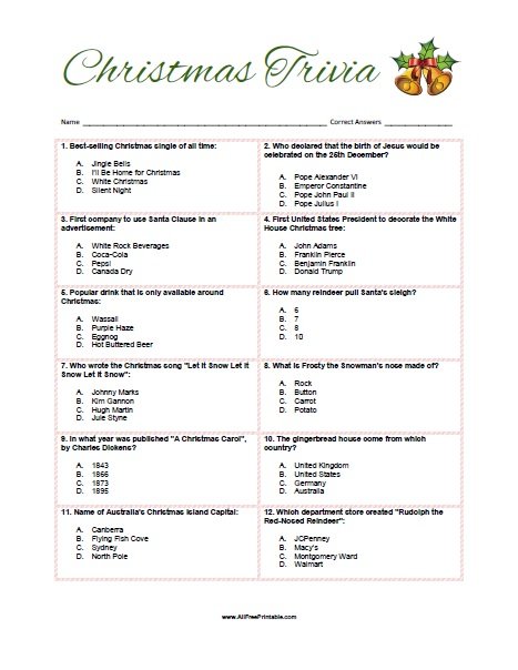 Print Christmas Trivia Game – Free Printable