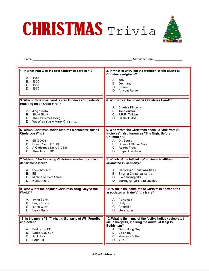 Free Printable Christmas Trivia