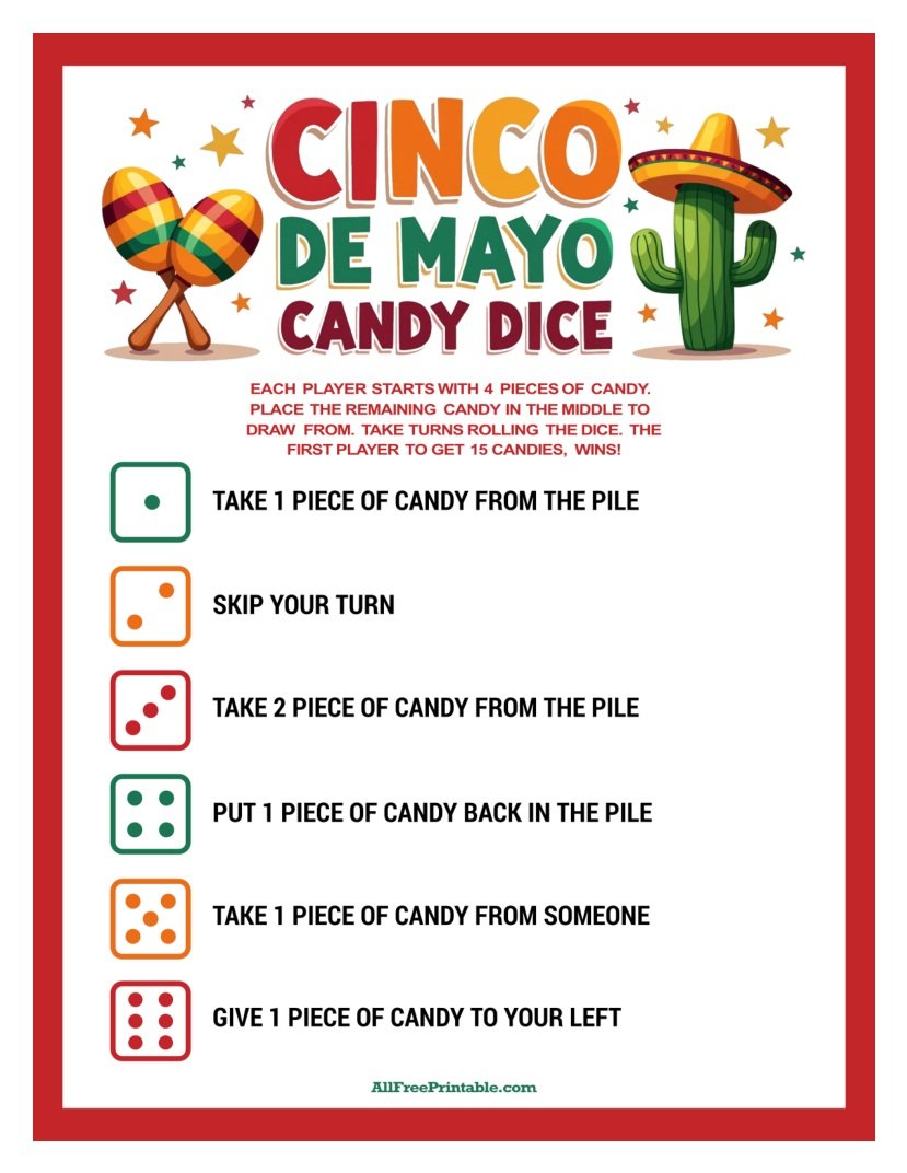 Free Printable Cinco de Mayo Candy Dice Game PDF