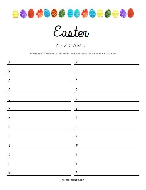 Free Printable Easter A-Z Game