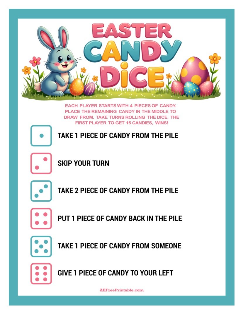 Free Printable Easter Candy Dice Game