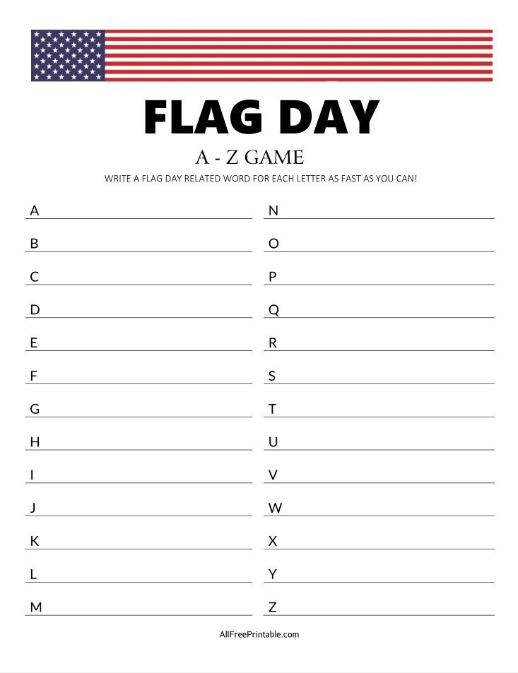 Free Printable Flag Day A-Z Game