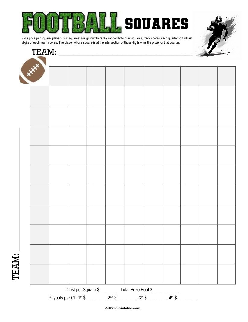 Free Printable Football Squares Game