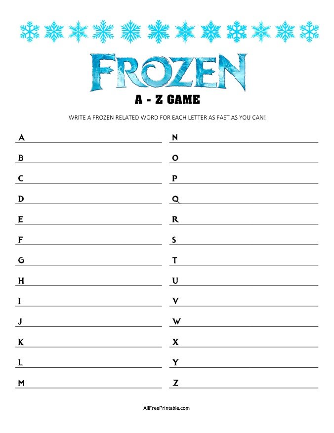 Free Printable Frozen A-Z Game