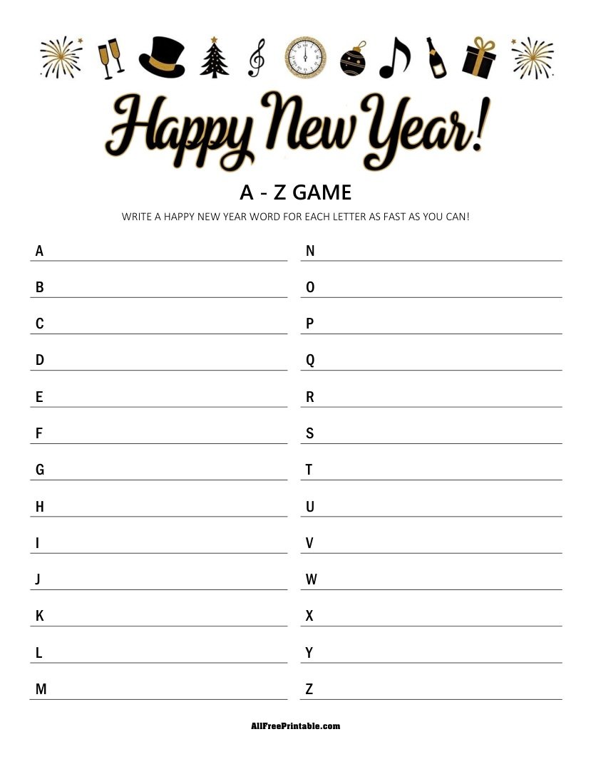 Printable Happy New Year A-Z Game
