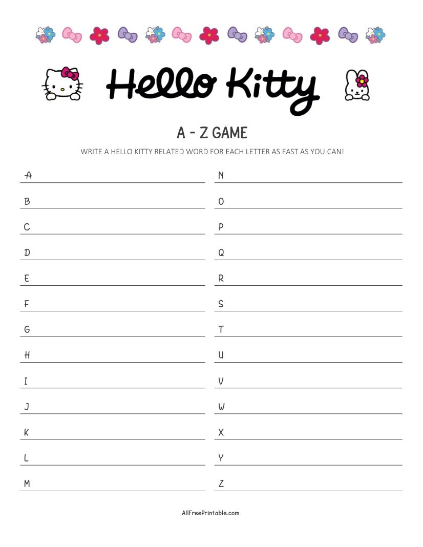 Free Printable Hello Kitty A-Z Game