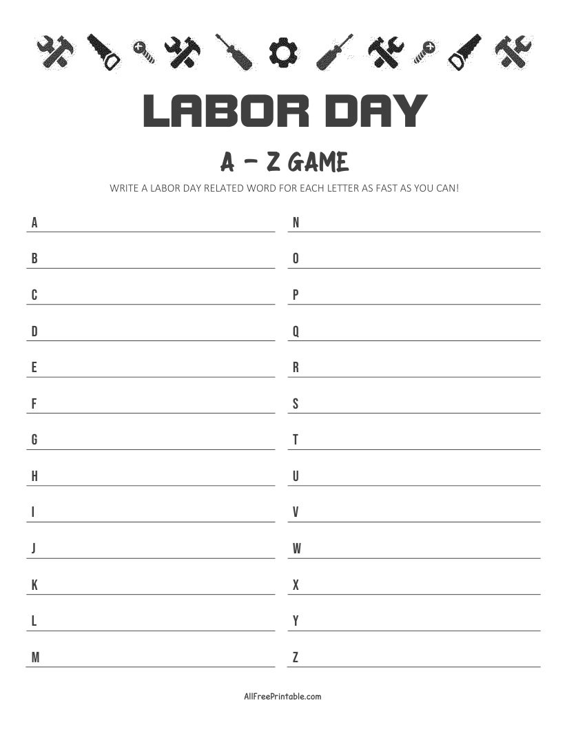 Free Printable Labor Day A-Z Game