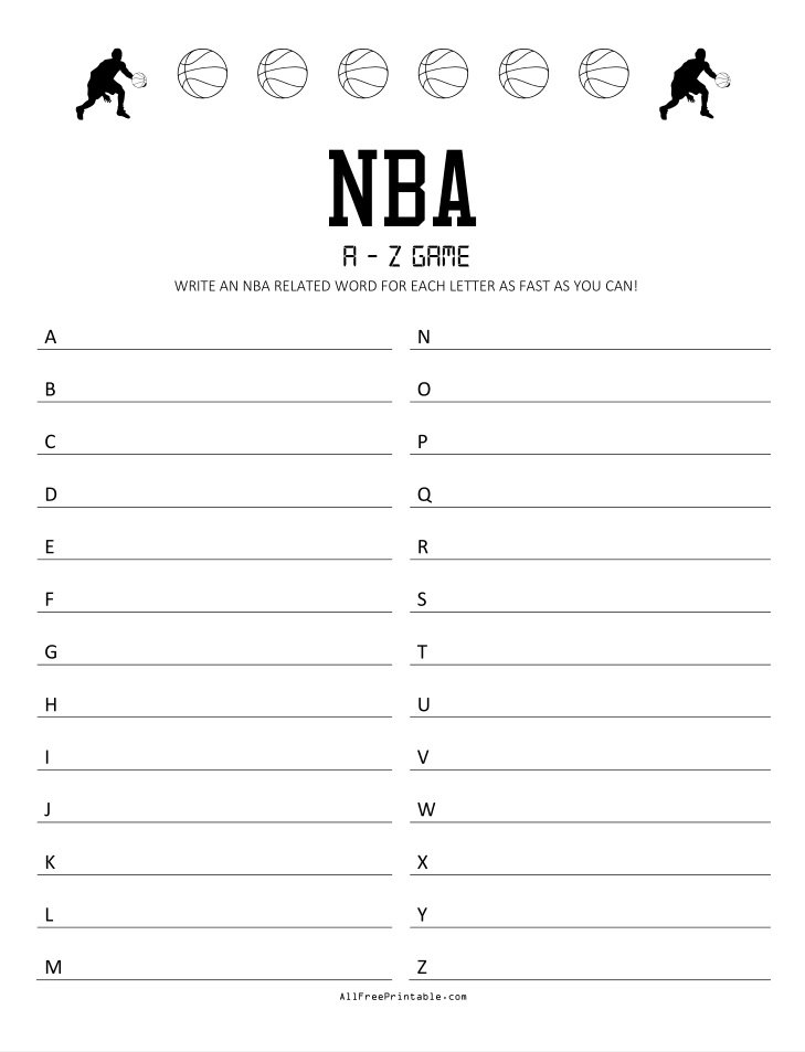 Free Printable NBA A-Z Game