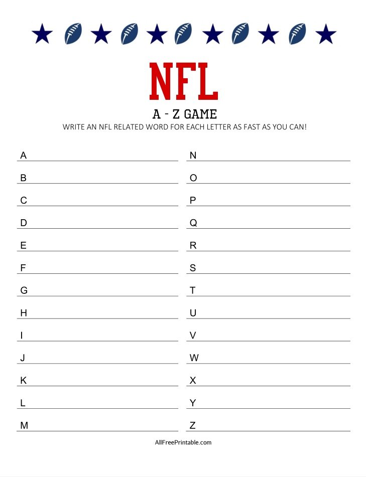 Free Printable NFL A-Z Game