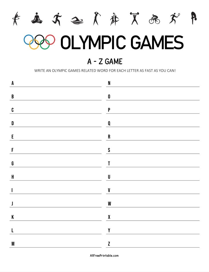 Free Printable Olympic Games A-Z Game