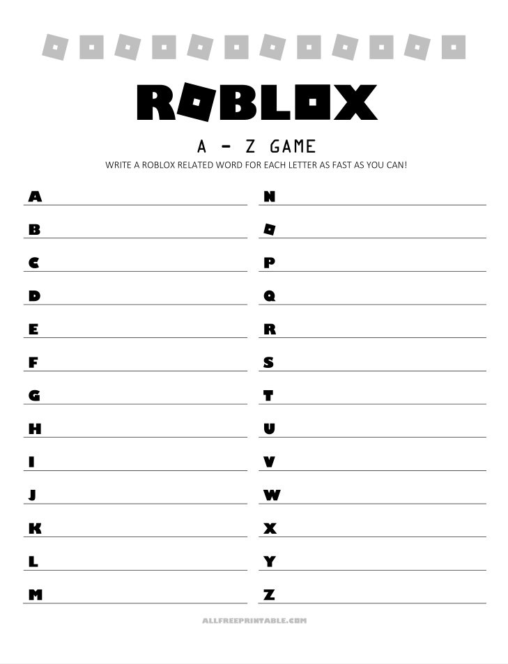 Free Printable Roblox A-Z Game