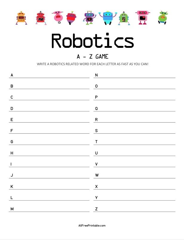 Free Printable Robotics A-Z Game