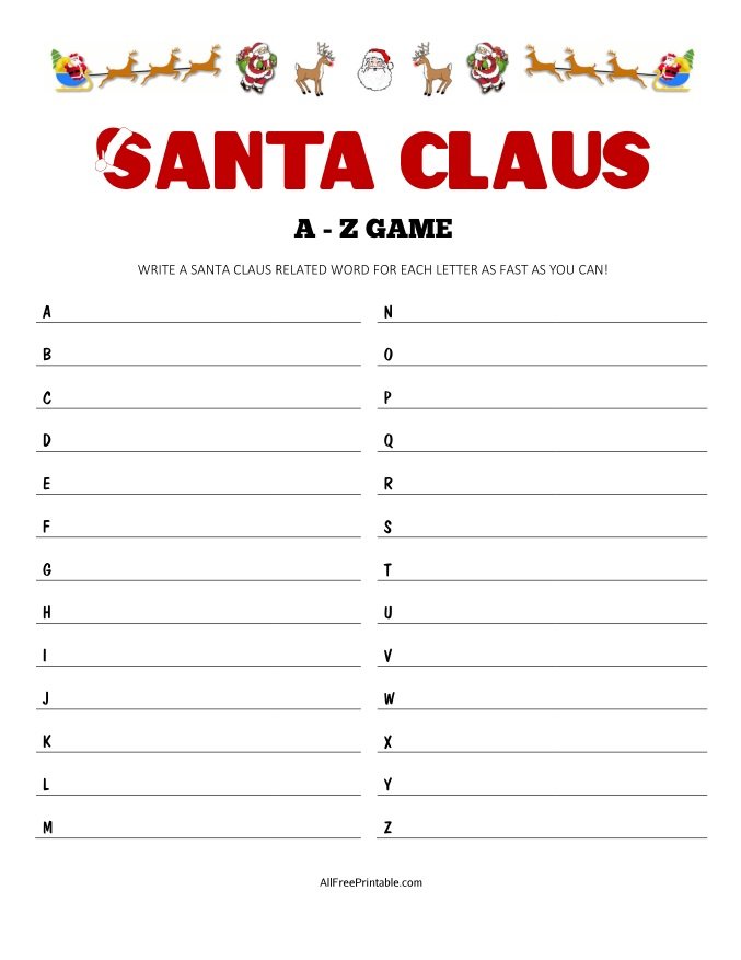 Free Printable Santa Claus A-Z Game