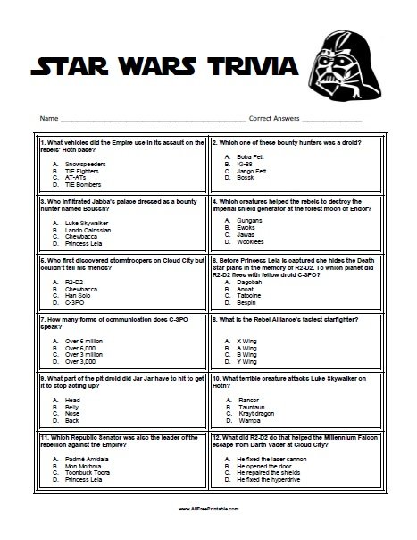 Free Printable Star Wars Trivia Game
