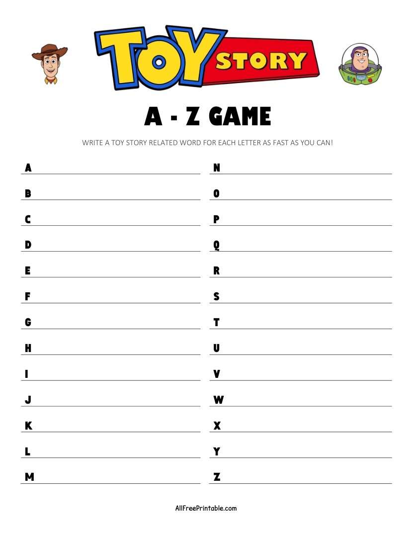 Free Printable Toy Story A–Z Game