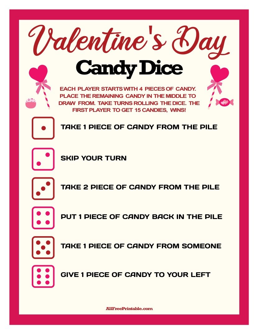 Free Printable Valentine’s Day Candy Dice Game Free Printable Valentine’s Day Candy Dice Game