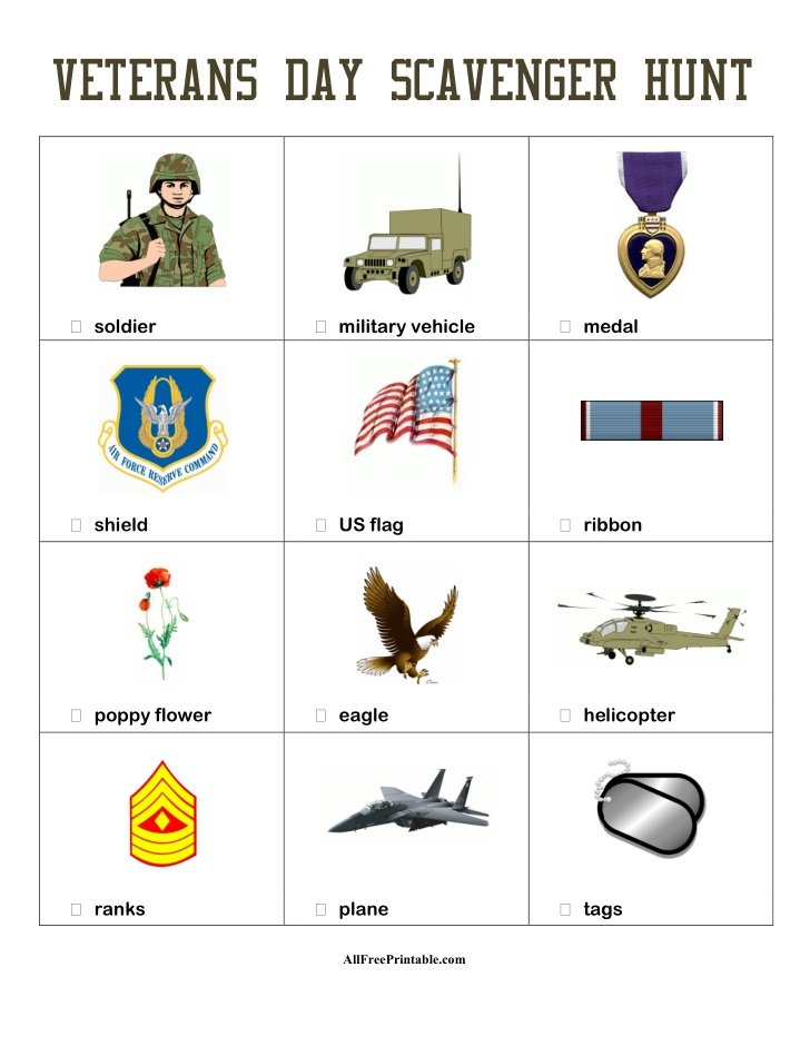 Free Printable Veterans Day Scavenger Hunt