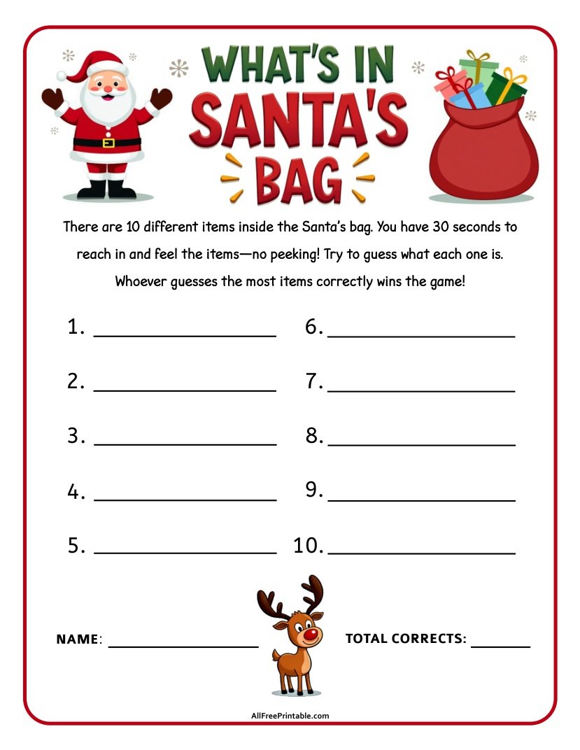 Free Printable What’s in Santa’s Bag Game
