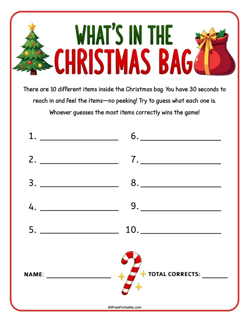 Free Printable What's in the Christmas Bag Game