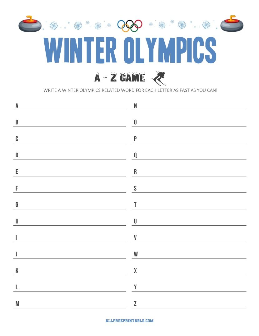 Free Printable Winter Olympics A-Z Game
