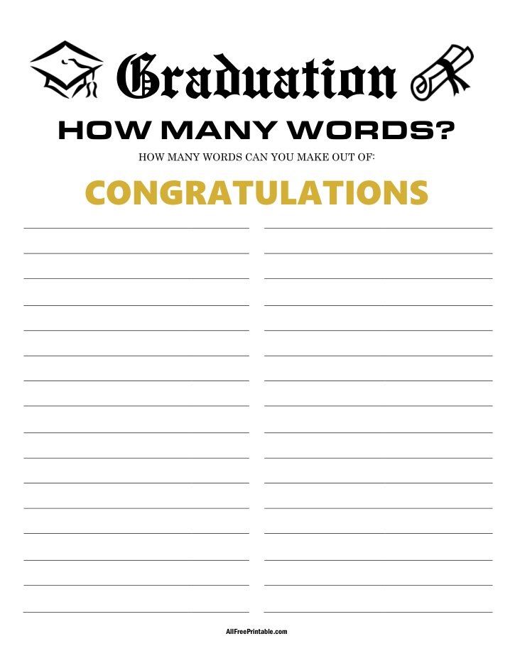Free Printable Graduation How Many Words Game