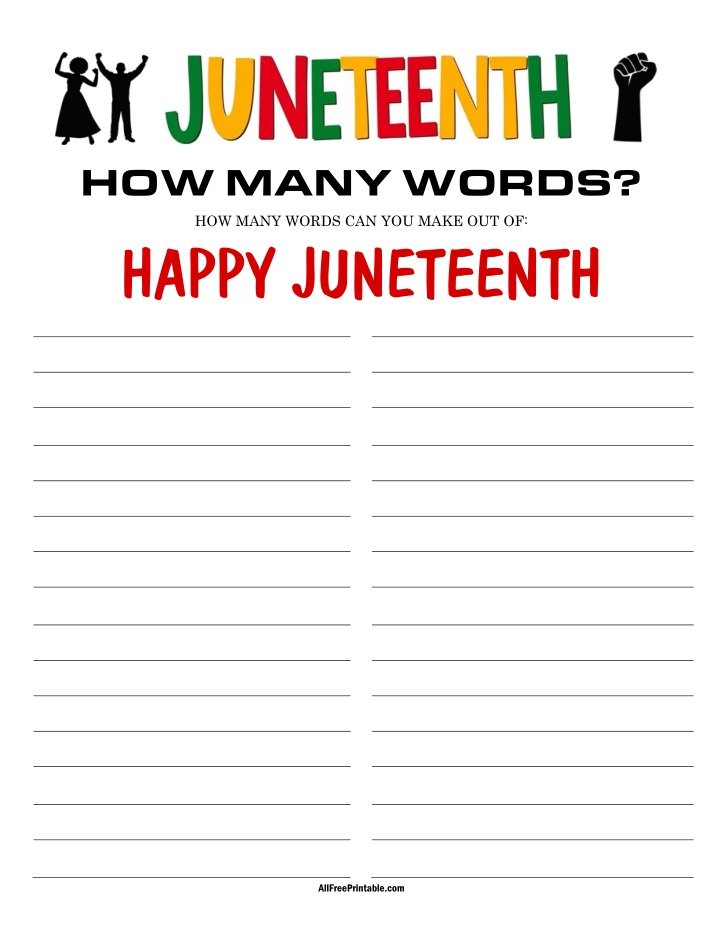 Free Printable Juneteenth How Many Words Game