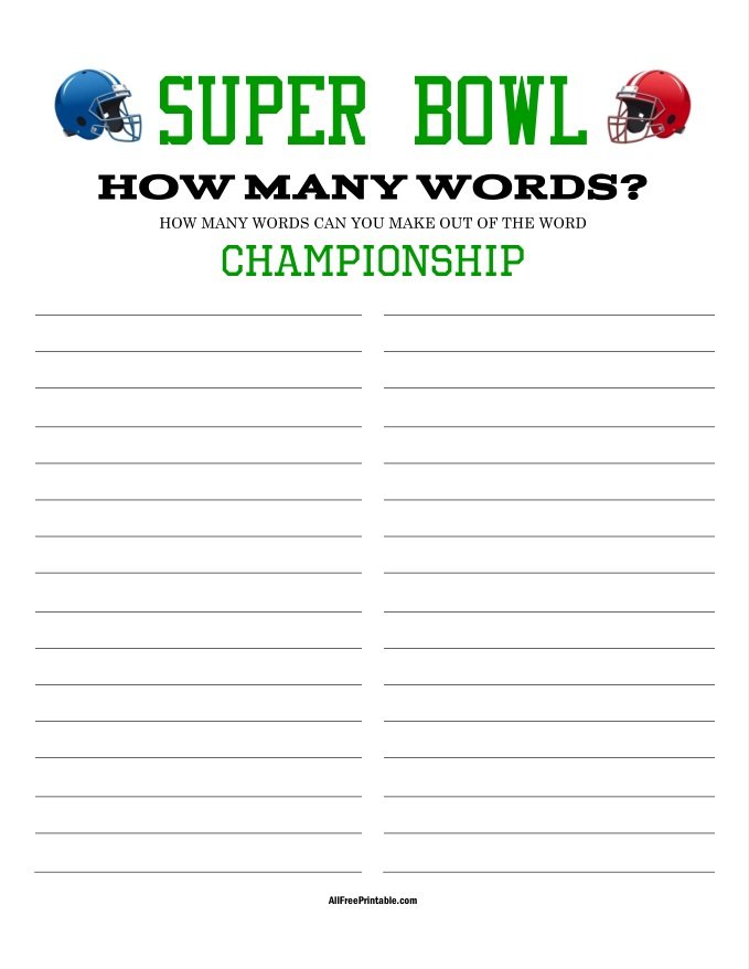 Free Printable Super Bowl How Many Words Game