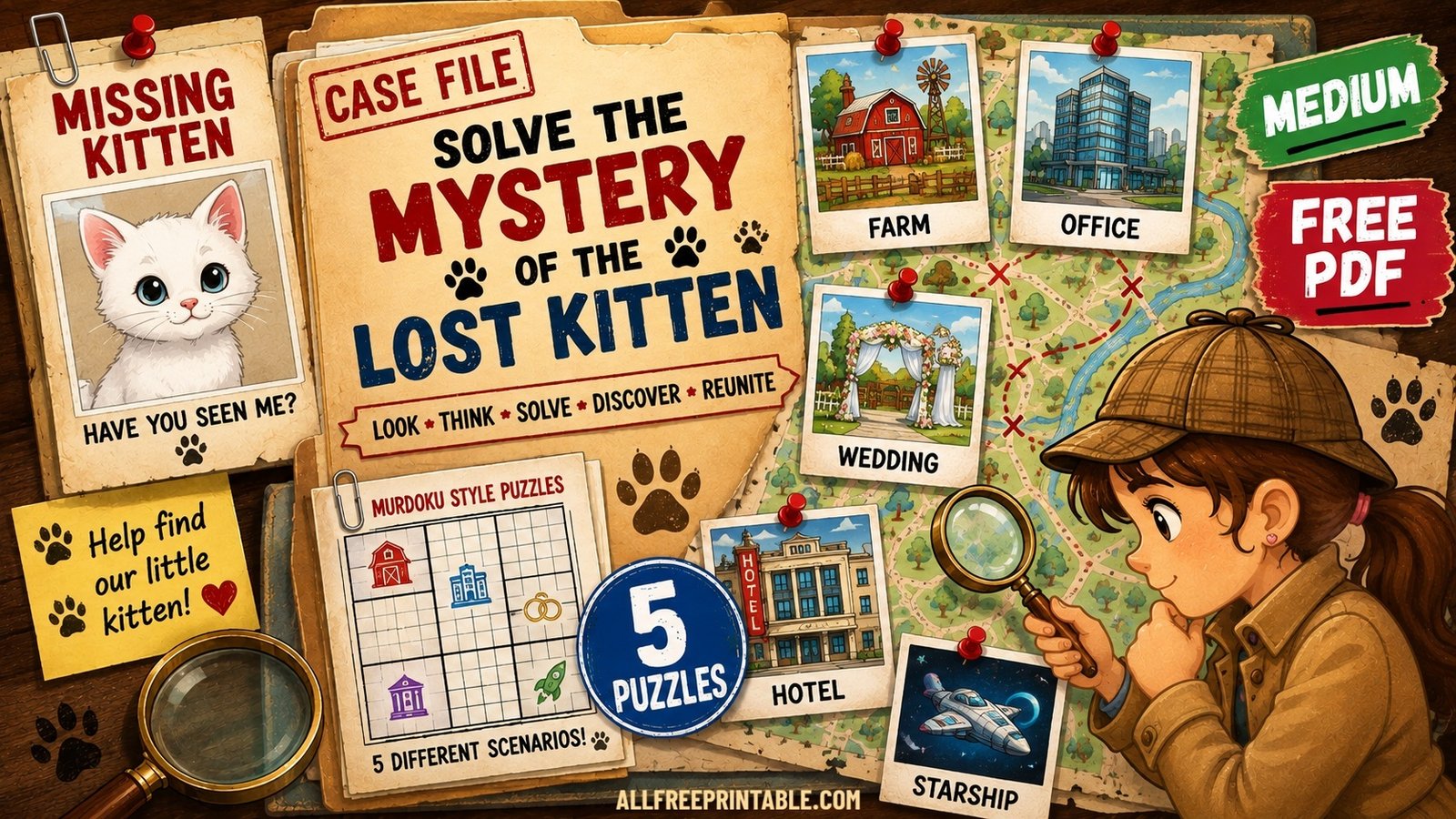Free Printable Lost Kitten Logic Whodunit Puzzles for Kids PDF – Medium