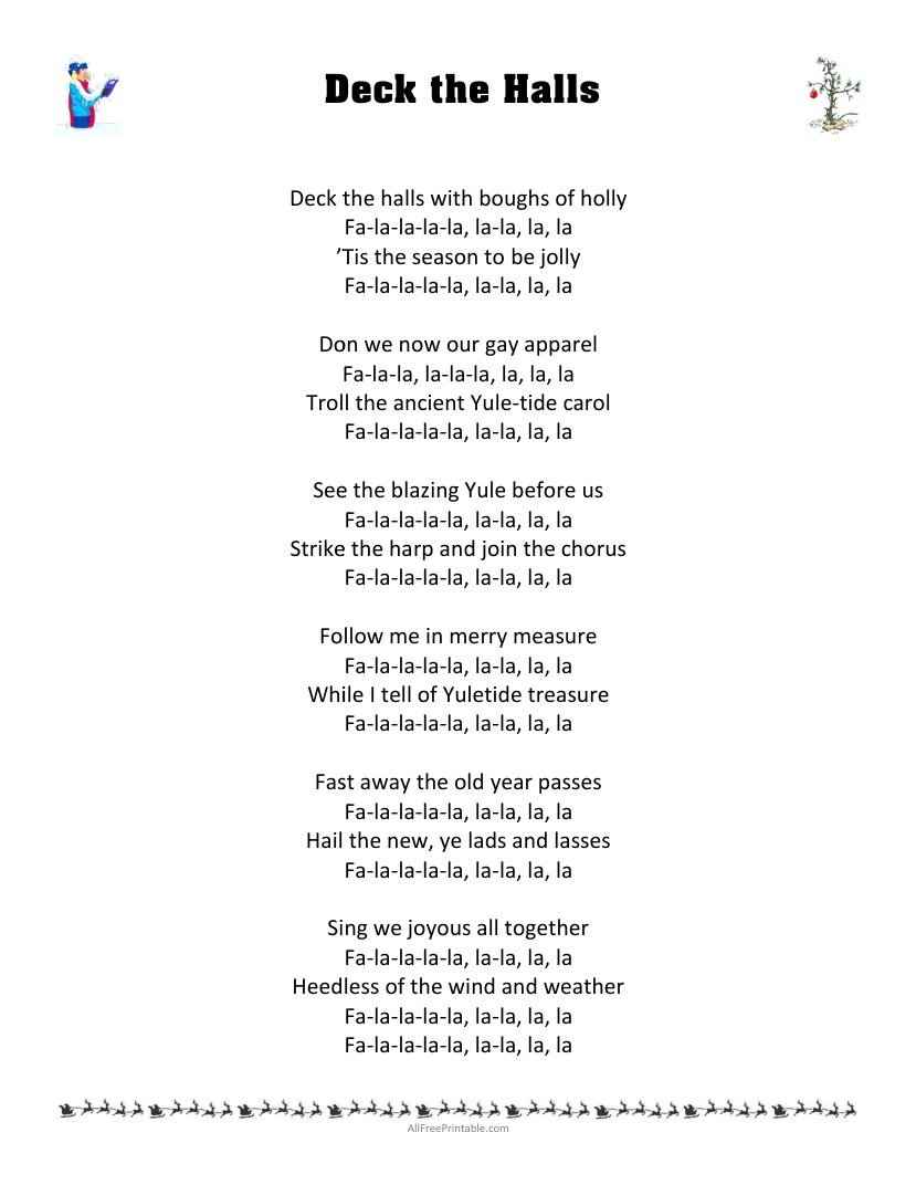 Free Printable Deck the Halls Lyrics