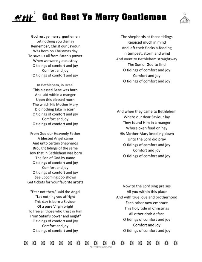 Free Printable God Rest Ye Merry Gentlemen Lyrics