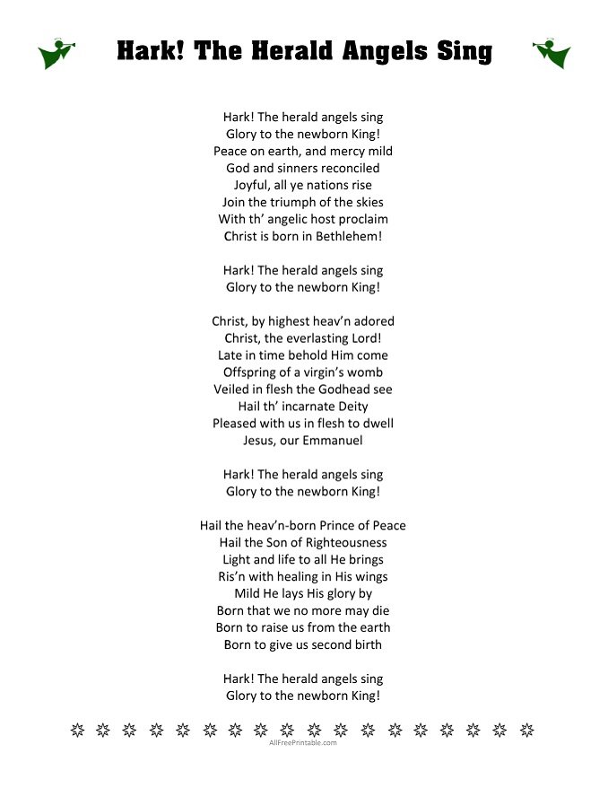 Free Printable Hark! The Herald Angels Sing Lyrics