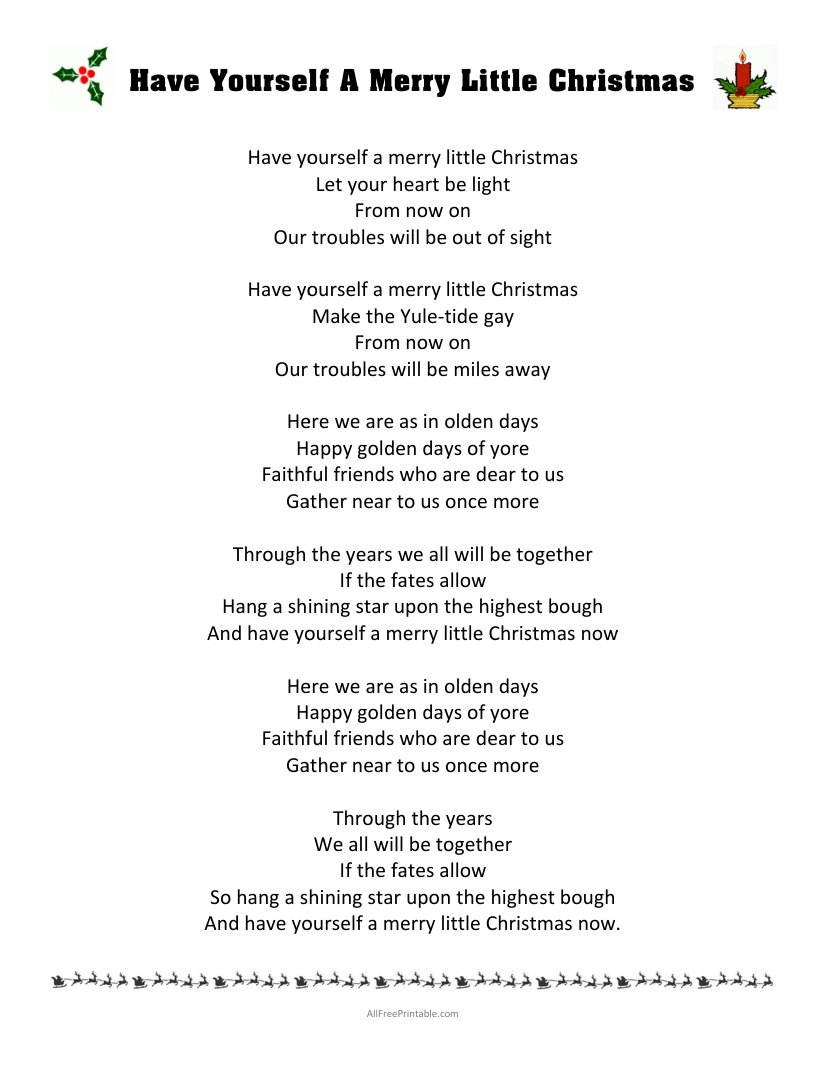 Free Printable Have Yourself A Merry Little Christmas Lyrics