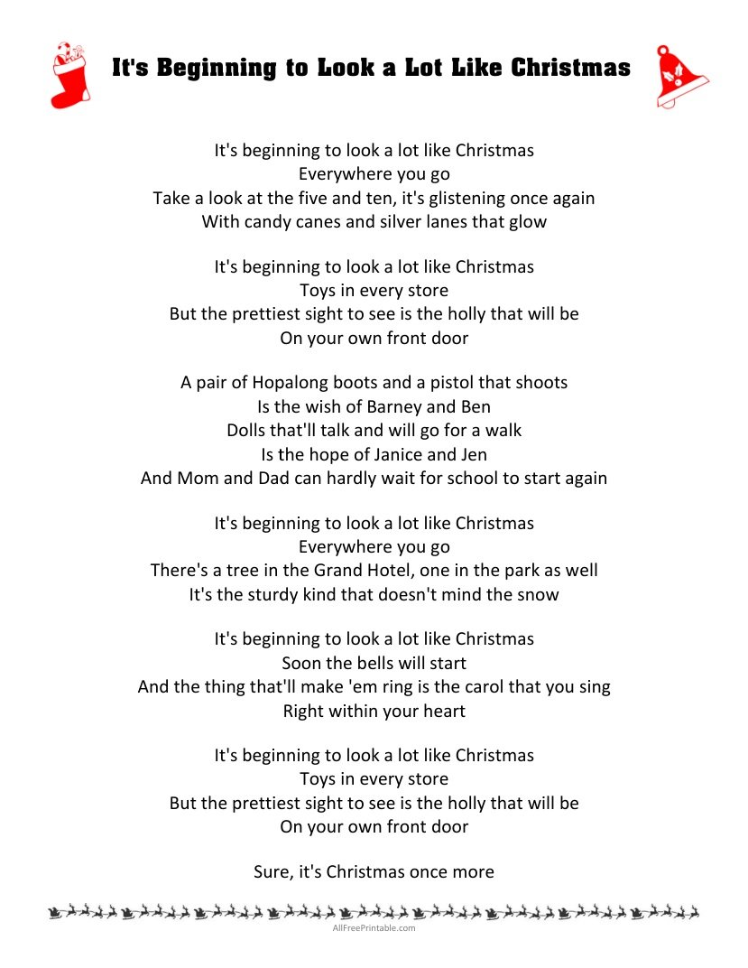 Free Printable It’s Beginning to Look a Lot Like Christmas Lyrics