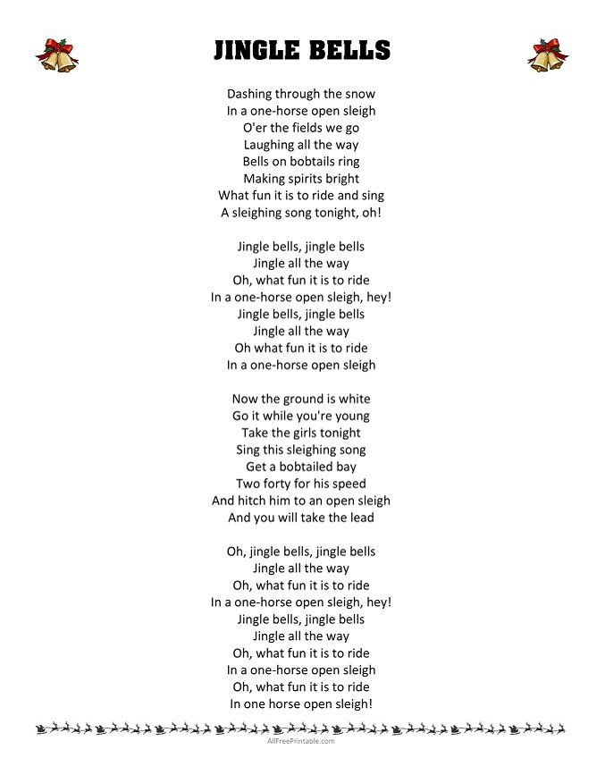 Free Printable Jingle Bells Lyrics