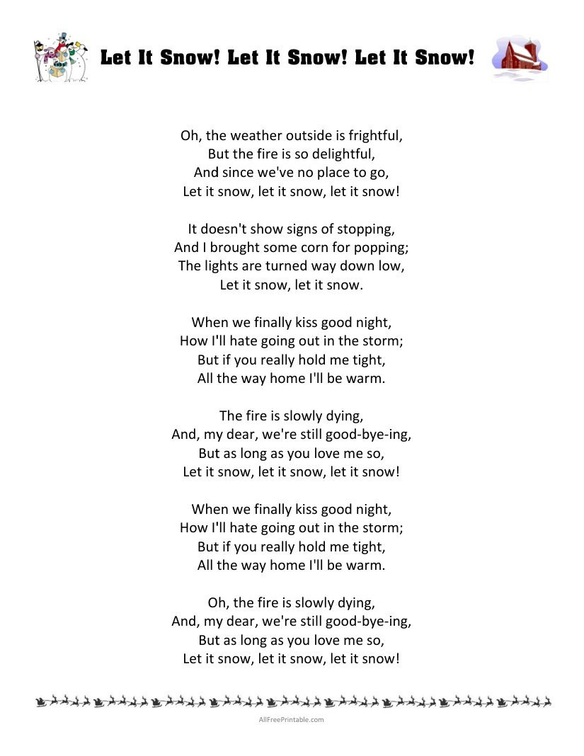 Free Printable Let It Snow! Let It Snow! Let It Snow! Lyrics