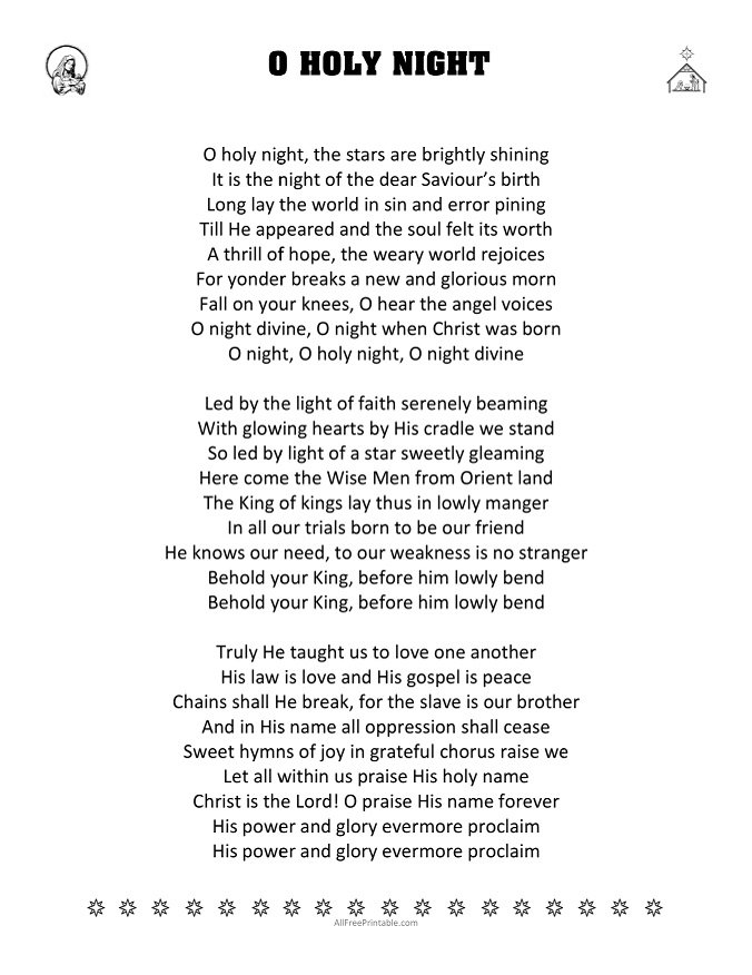 Free Printable O Holy Night Lyrics