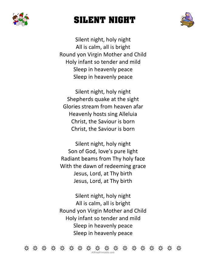 Free Printable Silent Night Lyrics