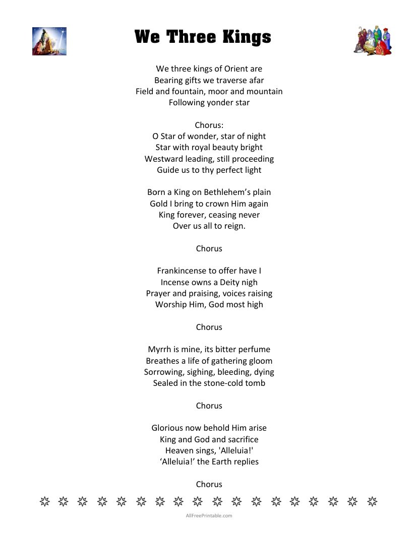 Free Printable We Three Kings Lyrics