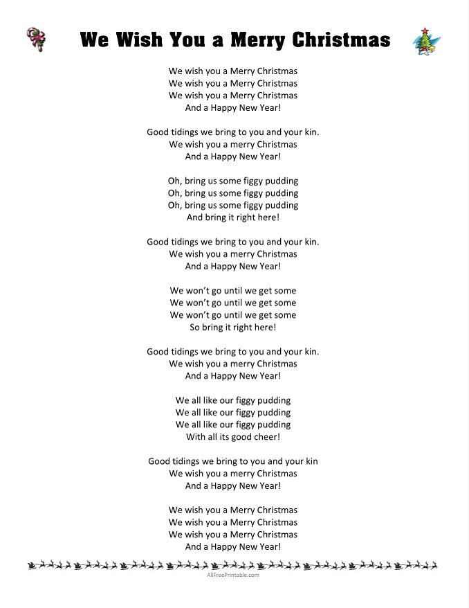 Free Printable We Wish You A Merry Christmas Lyrics