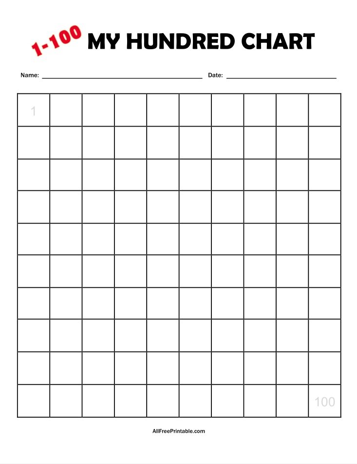 Free Printable Blank Hundred Chart