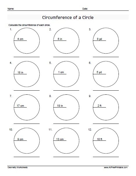 Free Printable Circumference of a Circle Worksheets