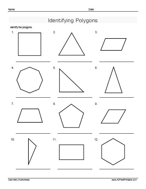 Identifying Polygons Worksheets