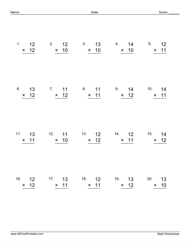 Free Printable Two Digit Multiplication Worksheets